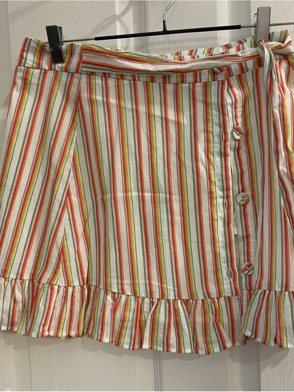 GB girls Striped Tie-Waist Ruffle Hem Skirt - White, Orange & Green